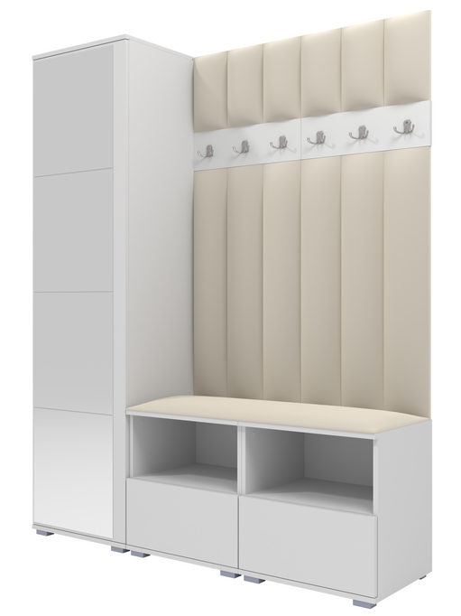 Tapicerowana garderoba Nela II LUX z lustrem - kolor biały + tkanina Trinity 01