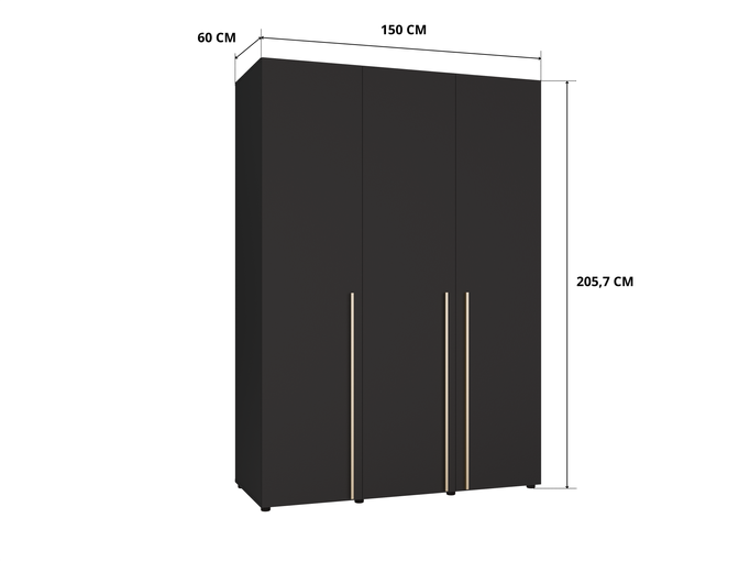 Szafa 3-Drzwiowa ARNI 150 cm Czarna – Matowa Uchylna Do Sypialni