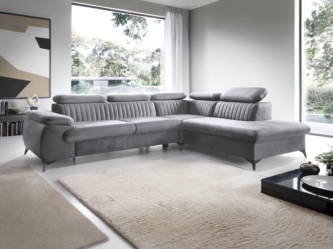 Narożnik VETTO prawostronny Monolith 85 szary welur funkcja spania