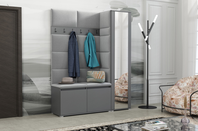 Tapicerowana garderoba Noris VII z lustrem - kolor antracyt + tkanina Trinity 32