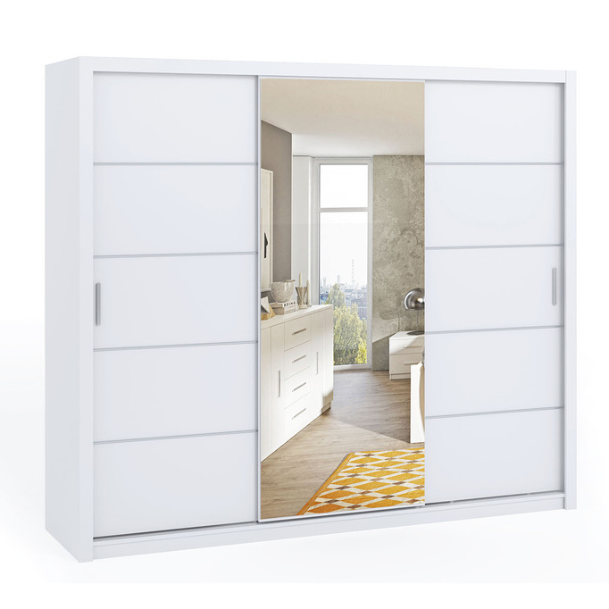 Biała szafa przesuwna Tamiza 250 cm z lustrem