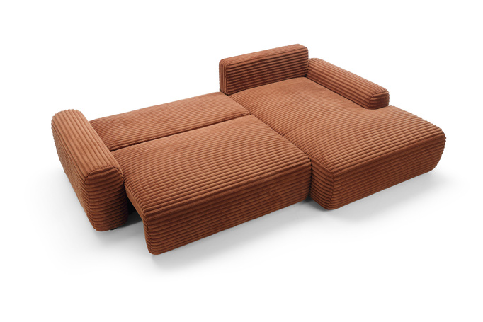 Narożnik sztruksowy z funkcją spania VIGO Ambience 09 Rudy Miedziany pojemnik