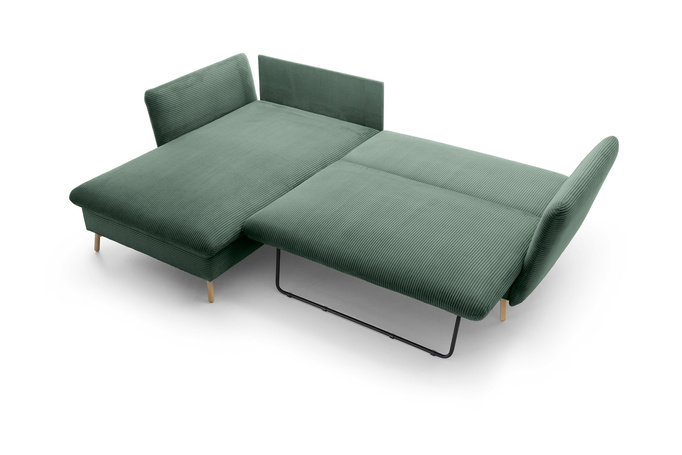 Narożnik MORRE lewostronny sztruks Poso 14 butelkowa zieleń funkcja spania skandynawski