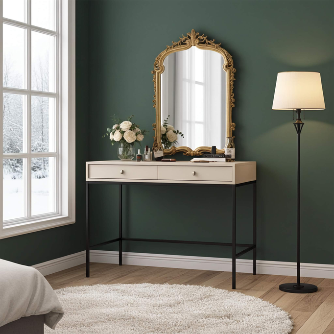 Stylowa toaletka Bari z dwoma szufladami beżowa