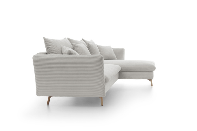 Narożnik MORRE prawostronny sztruks Poso 100 kremowy funkcja spania skandynawski