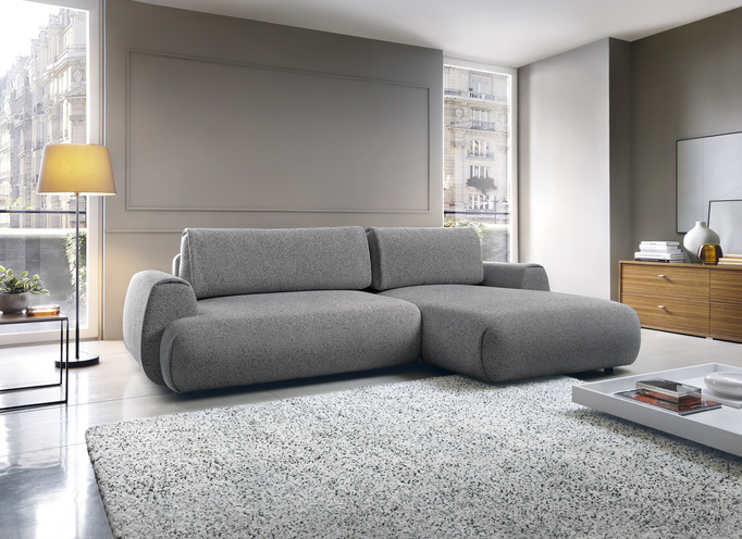 Narożnik VERNIO prawostronny plecionka Puente 94 stalowy szary funkcja spania