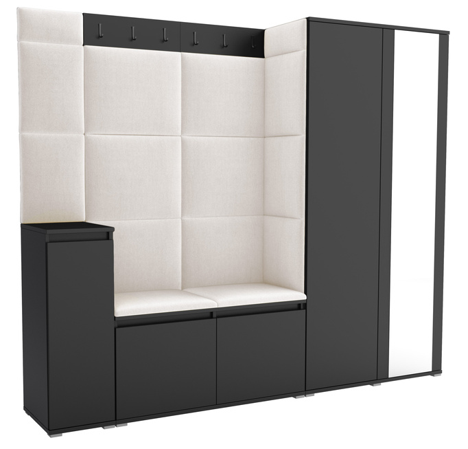 Tapicerowana garderoba Noris VIII z lustrem - kolor czarny + tkanina Trinity 01