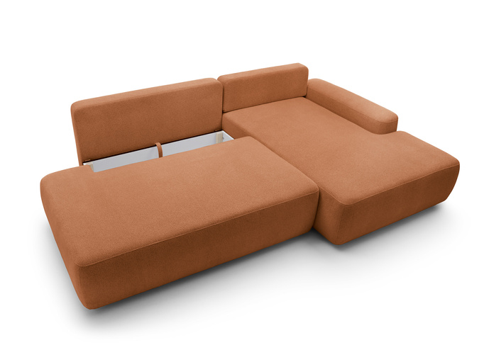 Narożnik OLMI O prawostronny Raven 44 terakota ceglasty funkcja spania + poduszki