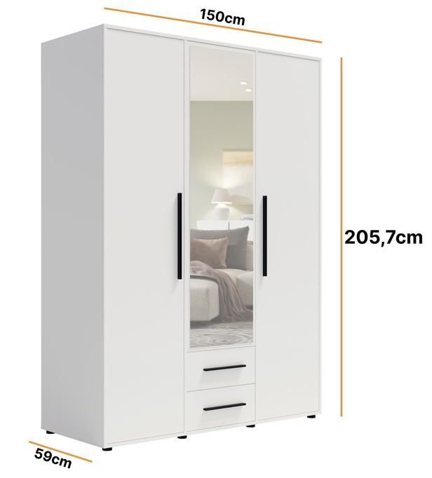 Szafa Modena SZ3D2SZ w kolorze białym z lustrem