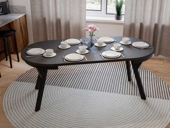 Stół Okrągły Rozkładany ARI 90-190 cm Czarny Mat – Loftowe Nogi Metal
