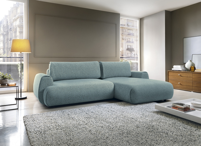 Narożnik VERNIO prawostronny plecionka Puente 73 lazur niebieski funkcja spania