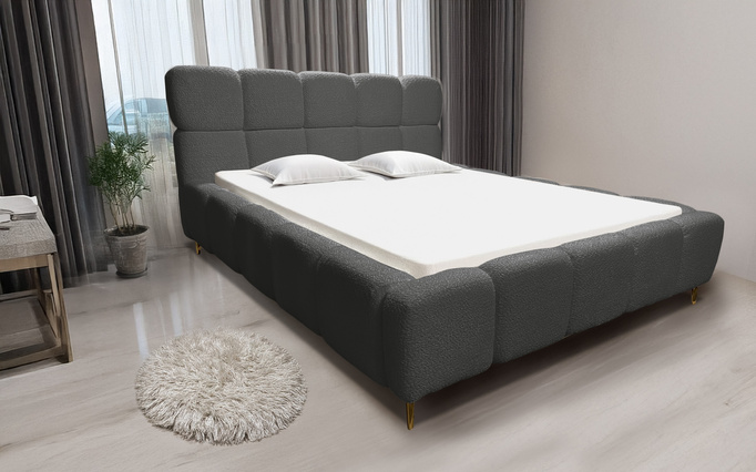 Łóżko tapicerowane Lux 200x200 z pojemnikiem na pościel bukla kolor ciemnoszary