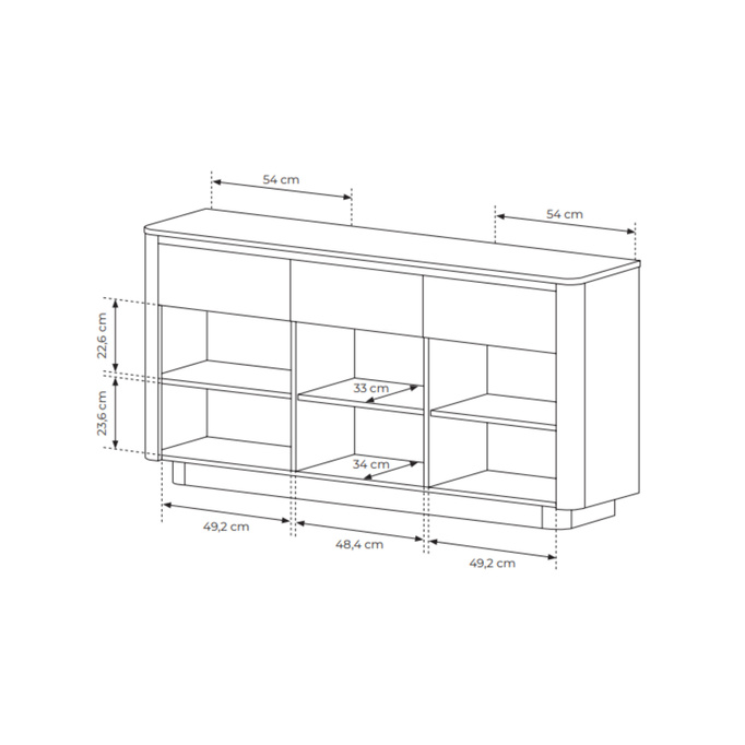 Komoda TORRO dąb cremona 163 cm czarna 3 szuflady zaoblona push to open