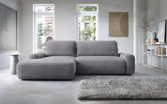 Narożnik sztruksowy z funkcją spania VIGO Ambience 19 Grafit pojemnik