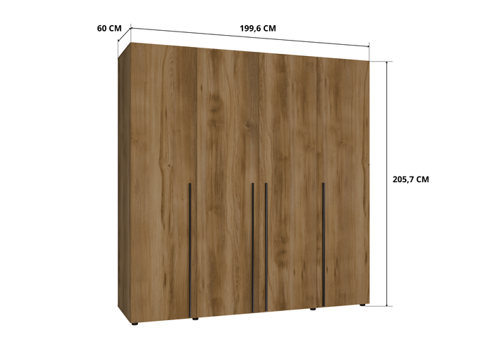 Szafa 4-Drzwiowa ARNI 200 cm Gold Baroque – Dąb Ciepły Brąz 11 Półek