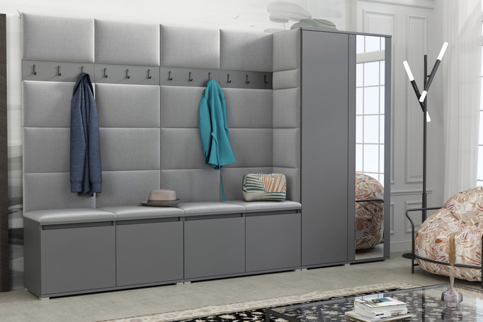 Tapicerowana garderoba Noris V z lustrem - kolor antracyt + tkanina Trinity 32