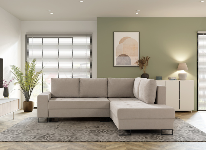 Narożnik TREVI prawostronny Wind 05 beżowy kremowy szenil funkcja spania