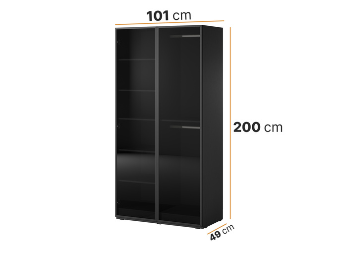 Szafa dwudrzwiowa Zen w kolorze Czarny + przyciemniane szkło