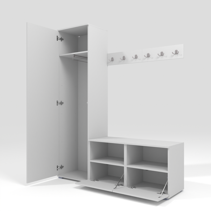 Tapicerowana garderoba Nela II - kolor biały + tkanina Trinity 16