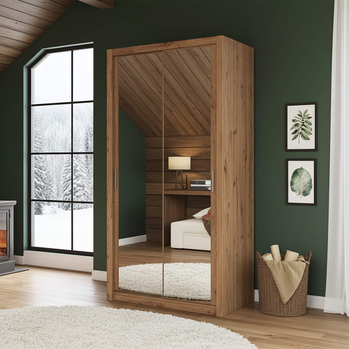 Szafa przesuwna Tamiza 120 cm z lustrem dąb artisan