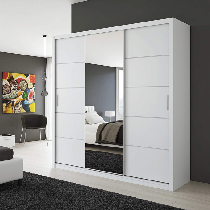 Biała szafa przesuwna Tamiza 250 cm z lustrem