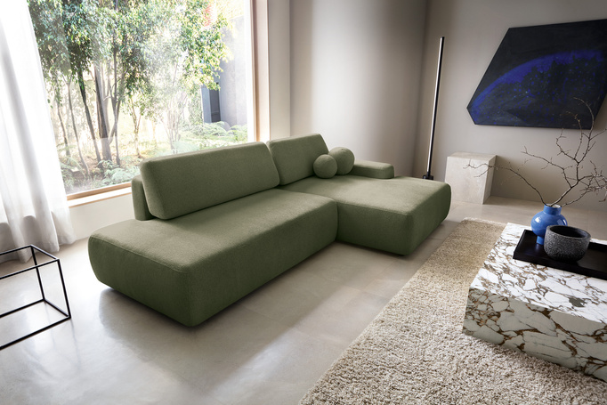 Narożnik OLMI O prawostronny Raven 78 zielony oliwkowy funkcja spania + poduszki