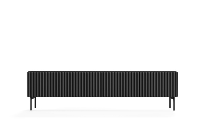 Szafka RTV MUTI czarna 195 cm ryflowana 4 drzwi push to open