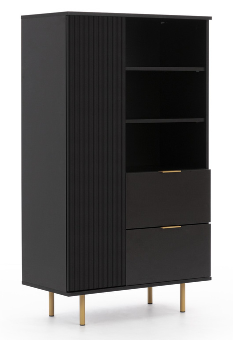 Czarny stojący regał Nubia R1D2SZ z dwoma szufladami