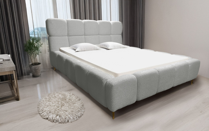 Łóżko tapicerowane Lux 140x200 z pojemnikiem na pościel bukla kolor szary