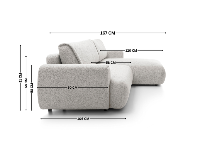 Narożnik VERNIO lewostronny plecionka Puente 80 jasny szary popiel funkcja spania