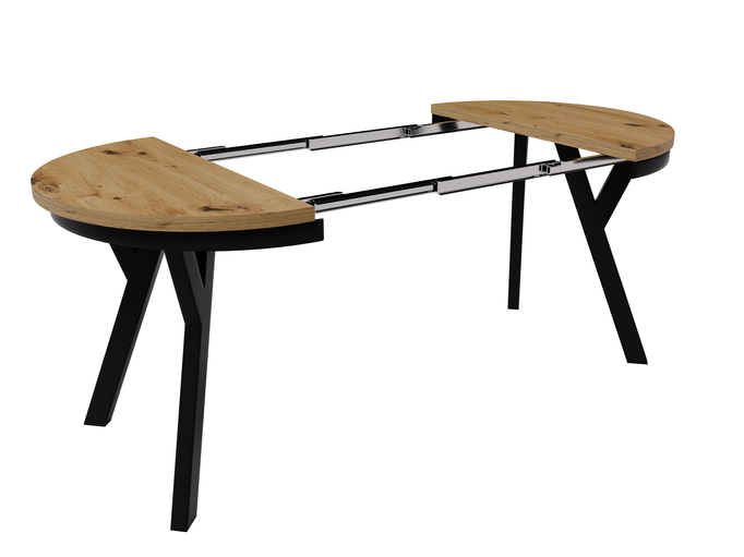Stół Okrągły Rozkładany ARI 90-190 cm Dąb Artisan – Loft Czarne Nogi
