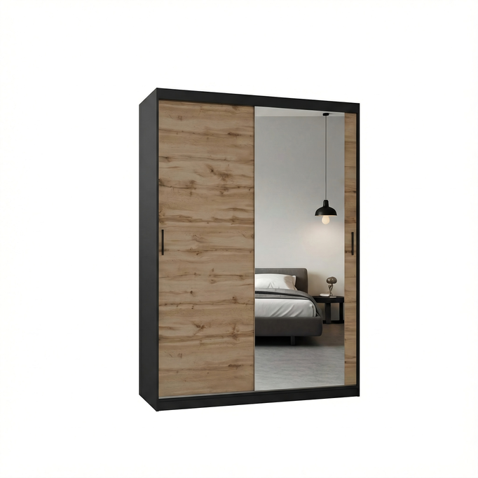 Szafa przesuwna MIRANO 150 cm dąb wotan – wysoka 215 cm, styl Loft