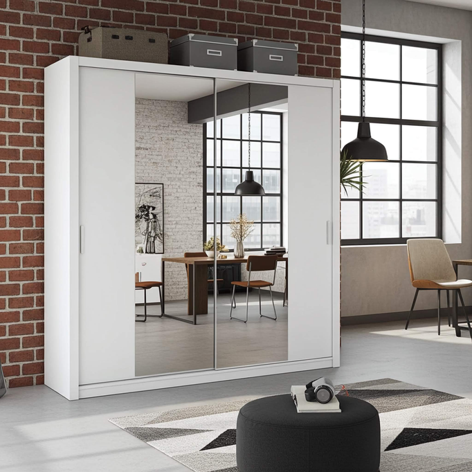 Szafa przesuwna Tamiza 220 cm z lustrem biała