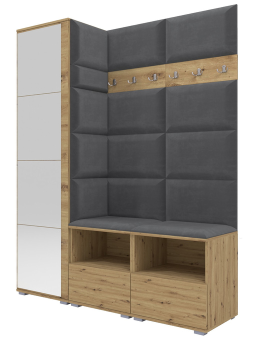 Tapicerowana garderoba Nela II z lustrem - kolor dąb artisan + tkanina Trinity 15