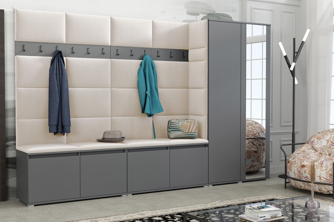 Tapicerowana garderoba Noris V z lustrem - kolor antracyt + tkanina Trinity 01