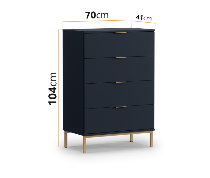 Granatowa komoda Pula K4SZ z czterema szufladami