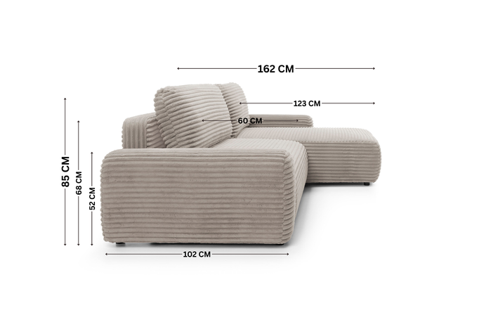 Narożnik sztruksowy z funkcją spania VIGO Ambience 05 Brązowy pojemnik