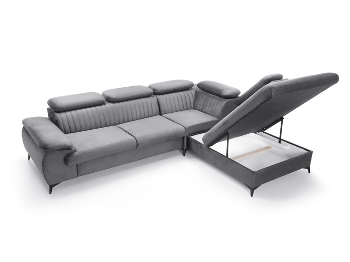 Narożnik VETTO prawostronny Monolith 85 szary welur funkcja spania