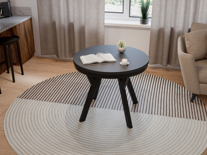 Stół Okrągły Rozkładany ARI 90-190 cm Czarny Mat – Loftowe Nogi Metal
