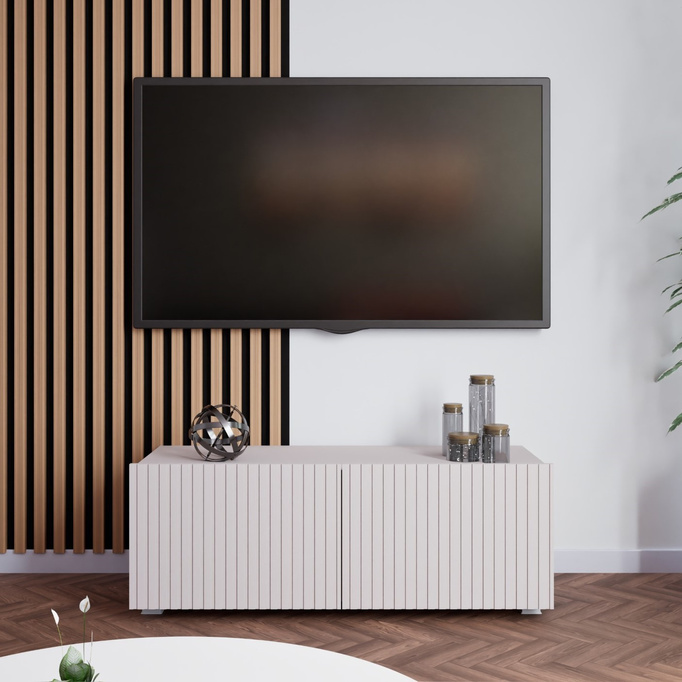 Szafka RTV Kolder 100 cm w kolorze cashmere i z ryflowanymi frontami