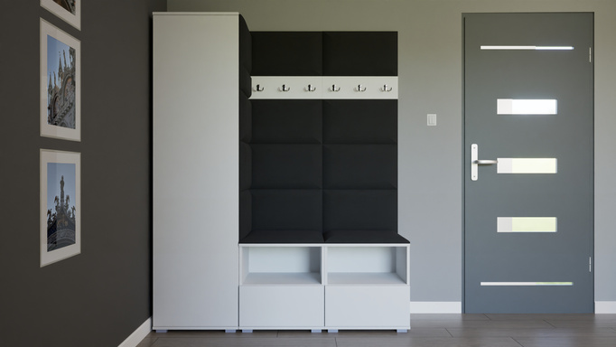 Tapicerowana garderoba Nela II - kolor biały + tkanina Trinity 16