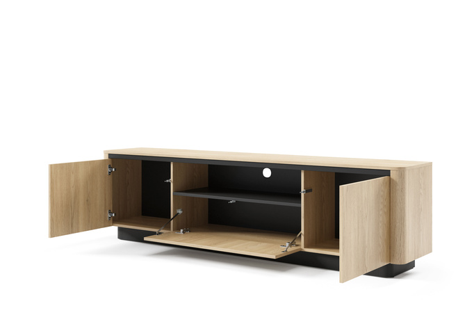 Stolik rtv TORRO dąb cremona 200 cm czarny 3 drzwi zaoblony push to open