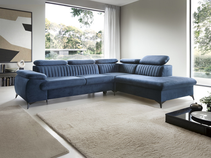 Narożnik VETTO prawostronny Monolith 77 granatowy welur funkcja spania