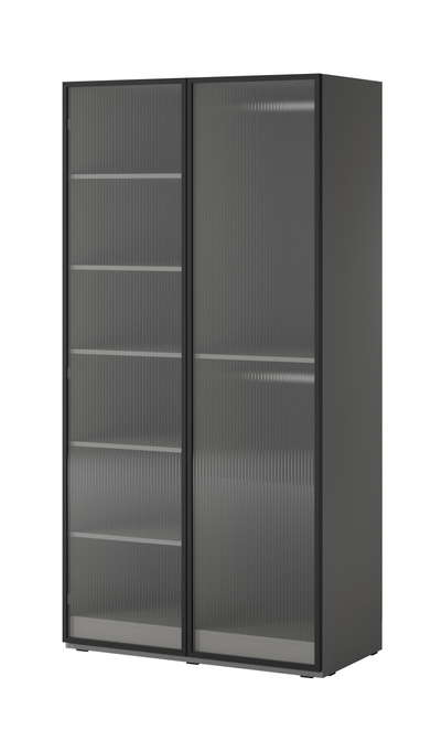 Szafa dwudrzwiowa Zen w kolorze szarym + ryflowane szkło