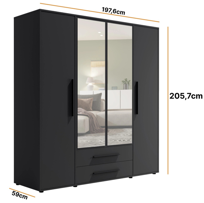 Szafa Modena SZ4D2SZ w kolorze czarnym z lustrem