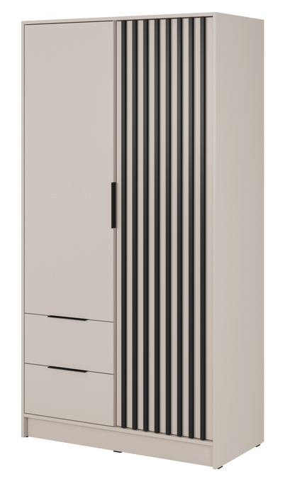 Szafa Stilo w kolorze cashmere dwudrzwiowa z szufladami i lamelami na froncie