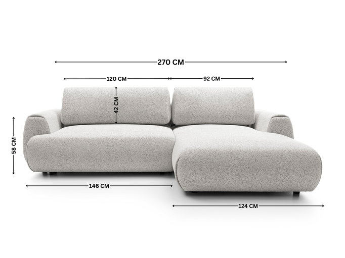 Narożnik VERNIO lewostronny plecionka Puente 80 jasny szary popiel funkcja spania