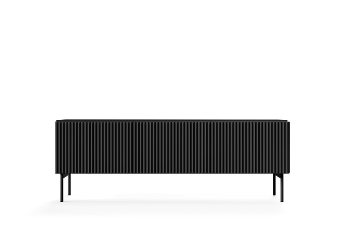 Szafka RTV MUTI czarna 147 cm ryflowana 3 drzwi push to open