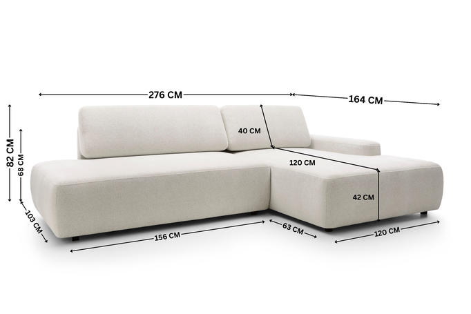 Narożnik OLMI O lewostronny Raven 22 ecru kremowy funkcja spania + poduszki