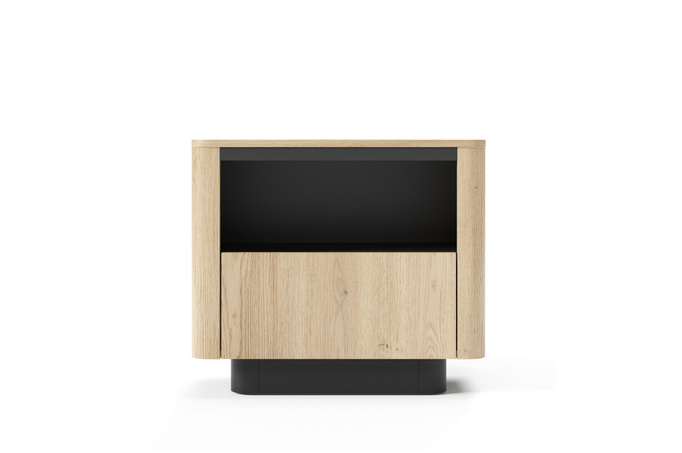 Stolik nocny TORRO dąb cremona 63 cm czarny 1 szuflada zaoblony push to open